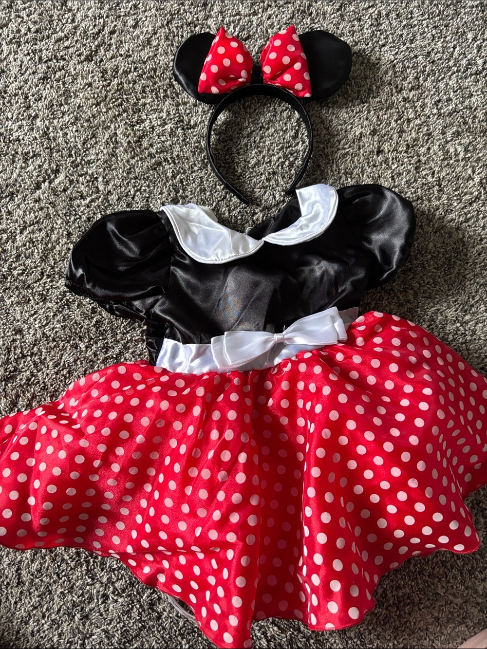 Girls Red Polka Dot Minnie-Style Costume Dress with Headband
